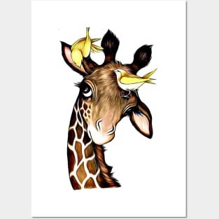 Adorable Giraffe with Birds Gift for Giraffe Lovers Posters and Art